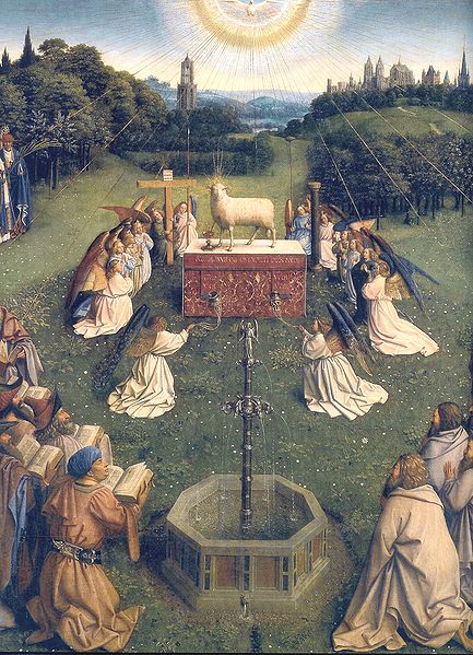 "Adoration of the Lamb" in Ghent Altarpiece" by Jan van Eyck